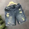 Verano Americano Casual Travieso Retro Desgastado Rasgados Pantalones Cortos de Mezclilla Hombres Rectos Sueltos High Street Pantalones de Cinco Puntos Modernos