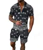 Comercio Transfronterizo Moda Tallas Grandes Cremallera Malla Camisa Polo Traje Impresión Digital 3D Ajustado Conjunto de Dos Piezas para Hombre
