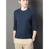 Sudadera de Waffle de Manga Larga Nueva para Hombre 2026, Camiseta Básica de Color Sólido para Primavera y Otoño, Camiseta Casual Versátil de Cuello Redondo para Hombres de Mediana Edad