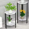 Rack de Flores para Sala de Estar Moderno e Simples Suporte de Vasos de Flores para Varanda de Chão Rack de Flores de Ferro Simples de Camada Dupla