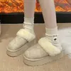 Pantuflas de algodón cálidas para mujer, cómodas para la nieve, con forro polar adicional, nuevas y elegantes pantuflas de algodón engrosadas 2026, suela gruesa que aumenta la altura, color camello de invierno