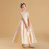 Disfraz de Actuación Coral Infantil 2026 Vestido para Niñas Vestido de Princesa Anfitrión de Actuación de Piano Color Champaña Vestido para Niña Grande