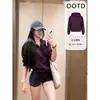 Chamarra sudadera corta morada para mujer, nueva de principios de otoño 2026, top coreano chic y único para estilizar