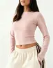 Camiseta básica de manga larga corta estilo europeo y americano para mujer, elástica y ajustada al cuerpo con cuello redondo