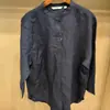 Estilo Japonés 2026 Primavera/Verano Nuevo Lino Mezcla Cuello Alto Manga Tres Cuartos Camisa Blusa de Botones Solos Top para Mujer 483873