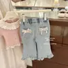 [Xian Neng Qi] Conjunto de Outono para Meninas Estilo Infantil Renda Manga Longa Top Jeans Conjunto de Duas Peças