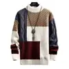 Bonito Jersey Nuevo para Hombre Otoño e Invierno Estilo Japonés Patchwork Engrosado Estilo Coreano Tendencia Jersey de Lana Camisa Base de Punto Hombre