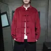 Jaqueta Casaco Masculina Estilo Chinês Veludo Cotelê Casual Traje Tang Tamanho Plus Retro Botão de Sapo Camisa Casual Manga Longa Hanfu