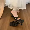 Sandalias de Tacón Alto Estilo Nuevo Verano 2025 para Mujer, Versátiles para el Trabajo, Punta Cuadrada, Tira Cruzada, Sandalias de Tacón Alto Abiertas para Mujer