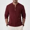 Suéter Cardigan de Tricô Jacquard Listrado Espesso Gola Alta Estilo Americano Outono Inverno para Homens Jaqueta de Tricô Casual Casaco Masculino