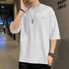 Camiseta de Manga Tres Cuartos para Hombre de Manga Corta Verano Manga Media Estilo Nuevo Blanca Cuello Redondo Bordada Holgada Versátil Manga Media Moderna