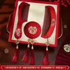 Espejo Rojo de Boda, Espejo de Mesa de Boda, Espejo de Columna Redondo con Carácter de Doble Felicidad, Artículos para Novias, Boda de Nuevo Estilo Chino