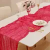 Caminho de Mesa de Tecido Franzido de Gaze de Bali Toalha de Mesa Estilo Europeu Decoração de Casamento Cortina de Gaze Franzida Estilo Boêmio Decoração de Tassel Longa em Tira