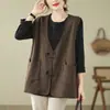 Fotos reales de un chaleco de algodón retro, una nueva colección de primavera con un diseño de cuello en V de color liso, un top sin mangas elegante y moderno para mujer
