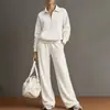 Conjunto Casual Feminino Outono Cor Sólida Estilo Preguiçoso Diário Cruzado Europeu e Americano Versátil Novo Conjunto 2026 Branco