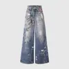 YECHUAN # Jeans de pierna ancha con estampado de cadena retro americano para mujer, diseño de verano, pantalones holgados de nicho hasta el suelo