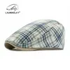 Boina de Cuadros Fina para Mujer de Primavera y Verano, Sombrero de Artista Retro Británico, Gorra de Pico Versátil Casual para Hombre