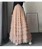 Falda de Malla para Pastel Transfronteriza de Comercio Exterior para Mujer, Nuevo Estilo Primavera y Otoño 2026, Falda Larga Plisada de Tul Blanco Hada