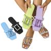 Nuevos Zapatos de Ducha Cuadrados con Hebilla de Pedrería para Mujer, Verano Brillantes Planos Antideslizantes para Exteriores, Sandalias de Lujo Ligero, Venta Caliente Transfronteriza, En Stock