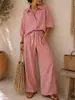 Moda europea y americana para mujer 2026 Amazon verano nuevo conjunto de dos piezas elegante con camisa de manga larga a rayas y pantalones holgados