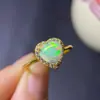 Anillo Abierto de Plata de Ley con Ópalo Natural Blanco Incrustado Love Opal Moda para Mujer Venta Caliente Transfronteriza Transmisión en Vivo Europa y América