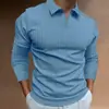 YX Talla Europea Comercio Transfronterizo Deseo Hombres Primavera y Otoño Deportivo Fitness Casual Solapa Elástico Raya Vertical Cuello V Manga Larga