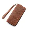 Portatarjetas de Cuero de Vaca de Primera Capa Transfronterizo, Carteras Cortas y Largas de Cuero Genuino Hechas a Mano, Bolso Vintage para Teléfono Móvil, Cartera de Cuero con Cremallera, Bolsa de Almacenamiento