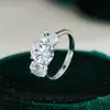 Anel de Três Pedras em Formato de Ovo de Prata Esterlina S925 para Mulheres Design Estilo Moda Coreana Ins Joias de Moissanita Quente para Transmissão ao Vivo