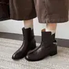 Botines Chelsea de Cuero Lavado Estilo Británico con Hebilla Metálica Invierno 2026 Tacón Medio Grueso Punta Redonda Cuero Genuino para el Trabajo Botines de Tobillo para Mujer