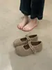 Novos Sapatos Birkenstock Quentes de Pelúcia Estilo Retrô para Inverno Feminino, Bico Redondo Versátil com Cadarço Casual Solado Macio Sapatos Mary Jane
