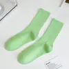 Meias Femininas de Meia-Canela para Primavera e Outono, Meias Largas Versáteis, Meias Femininas Simples de Cor Sólida, Meias Esportivas de Alta Elasticidade, Meias de Algodão de Cor Sólida para Mulheres