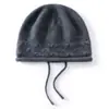 2026 Outono/Inverno Novo Gorro Macio de Cashmere Cor Sólida Borda Rebatida Quente e à Prova de Frio Cordão Malha Solta