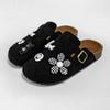 2025 Novo Desenho Flor Prellis Roupa Exterior Slip-on Doce Cool Bico Reto Meio Chinelos Sapatos Birkennedy Femininos Sapatos Femininos