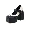 Novos sapatos de renda esculpida combinando cores, bico quadrado, para Primavera e Outono, sola grossa de salto alto 40-43, sapatos de comércio exterior
