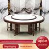 Mesa de Jantar Elétrica de Mármore, Mesa de Hot Pot de Madeira Maciça, Mesa de Jantar Redonda Manual Estilo Hotel Chinês Novo e Cadeiras, Personalizável com Placa de Pedra de Luxo