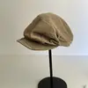 Gorra de Pana Estilo Japonés Inclinada de Periodista Nuevo Diseño Elástico Boina Sencilla de Color Sólido Otoño e Invierno Nueva Gorra de Pintor