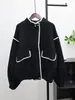 Cárdigan de Lana de Punto de Doble Cara con Cuello Alto de Color Contrastante 2025 Nuevo Diseño Otoño e Invierno Estilo Coreano Suéter Holgado tipo Chaqueta para Mujer