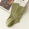 Calcetines Infantiles de Algodón de Fibra Larga en Stock, de Media Pantorrilla con Borde Acanalado, Color Sólido, Cómodos Calcetines Holgados, Calcetines Infantiles para Todas las Estaciones