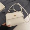 Bolso Cuadrado Pequeño de Mano de Cuero Francés Simple y de Alta Gama con Cera de Aceite para Mujeres, para Desplazamientos, Versátil, Color Sólido, Estilo Casual, Bolso Cruzado