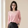 Camiseta básica de manga larga con cuello en U para mujer para otoño, camiseta básica de color liso simple, corte ajustado y top interior favorecedor