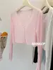 Cardigan de Malha Fina de Seda Gelo para Proteção Solar Feminino, Jaqueta Curta, Peça de Roupa Externa, Cobertura para Ar Condicionado, Preto