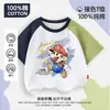 Camiseta Casual Versátil Raglan de Manga Curta Mario Yoshi Princesa Peach Transfronteiriça para Meninos e Meninas, Blusa Solta para Verão 7