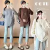 Otoño 2026 Ropa de Maternidad Diseño de Moda Suéter de Punto con Cordón Nuevo Estilo Coreano Camiseta Básica de Maternidad Holgada que Cubre el Vientre