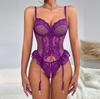 Lencería morada Dnika, encaje sexy, puro deseo, traje hueco, ropa interior abierta, traje de perspectiva, estilo francés
