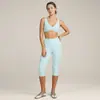 Conjunto de Yoga Cross-Border Sensação de Segunda Pele Sutiã de Yoga Costas Nuas em U Calças Capri Justas Conjunto de Roupa para Corrida ao Ar Livre e Fitness