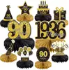 Decoração de Festa de Aniversário de Luxo Preto e Dourado para Adultos, Enfeites e Suprimentos de Favo de Mel, Presentes de Mesa para Festa de Aniversário