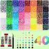 Novo produto mais vendido transfronteiriço: Caixa de decoração com 60 compartimentos para strass de resina para nail art de fundo plano, conjunto de strass redondo DIY em cor gelatina com base galvanizada