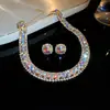 Aretes Cuadrados de Esmeralda Incrustados de Diamantes, Accesorios para Collares, Aretes de Estilo Palacio para Mujer, Juego de Joyería de Lujo Ligero y de Alta Gama al por Mayor