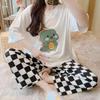 Pijamas de Desenho Animado para Mulheres Primavera e Verão Celebridade da Internet Popular Calças de Manga Curta 2025 Novo Conjunto Casual de Duas Peças para Usar em Casa