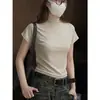 Nova Camiseta Casual Simples de Meia Gola Manga Curta Estilo Coreano Outono Silhueta Emagrecedora Look Confortável Amiga da Pele Top para Mulheres